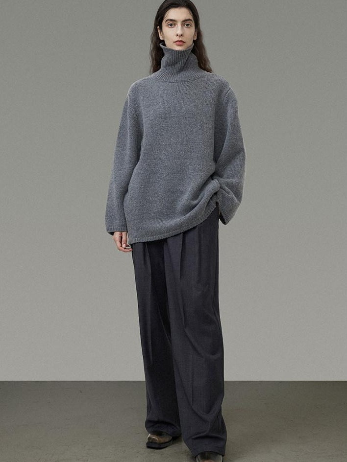 unspoken Warm Wool Blend Loose Fit Turtleneck Knitted Pullover Office Casual Gray Sweaters