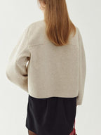 fano Wool Blend Minimal Single Breasted Vneck Pockets Women Cropped Jackets