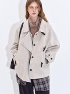 fano Wool Blend Korean Commuter Relaxed Fit Notched Collar Light Grey Short Coat