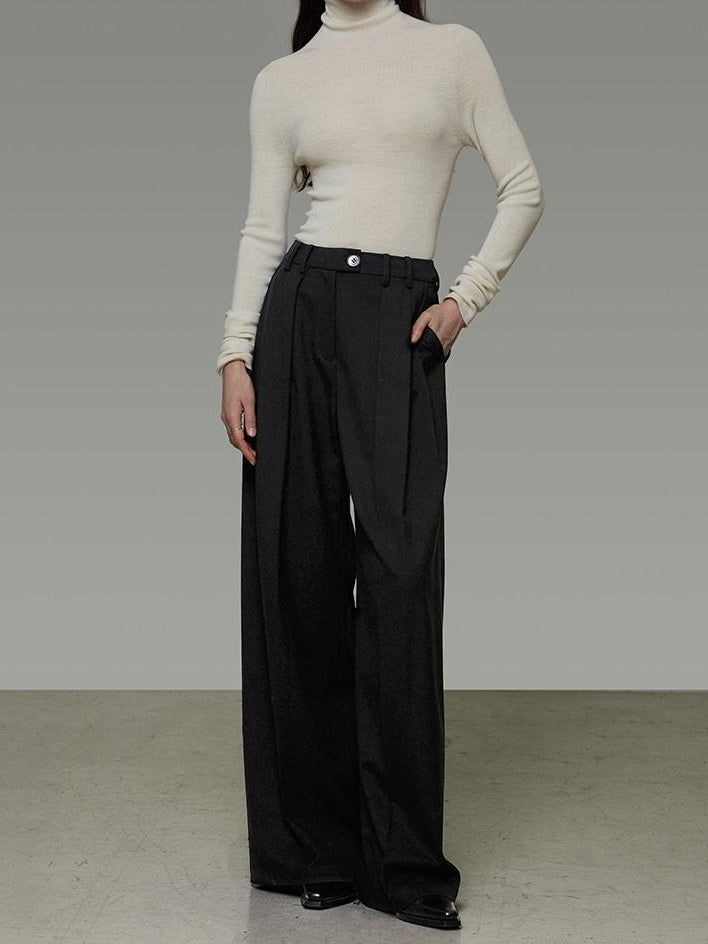 unspoken High Waist Pleated Skin Friendly Breathable Minimal Commuter Black Wide Leg Pants