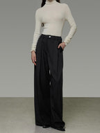 unspoken High Waist Pleated Skin Friendly Breathable Minimal Commuter Black Wide Leg Pants