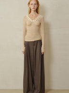 someonesometimes Shape Retaining Pleated Natural Waist Brown Striped Poly Stretch Wide Leg Pants
