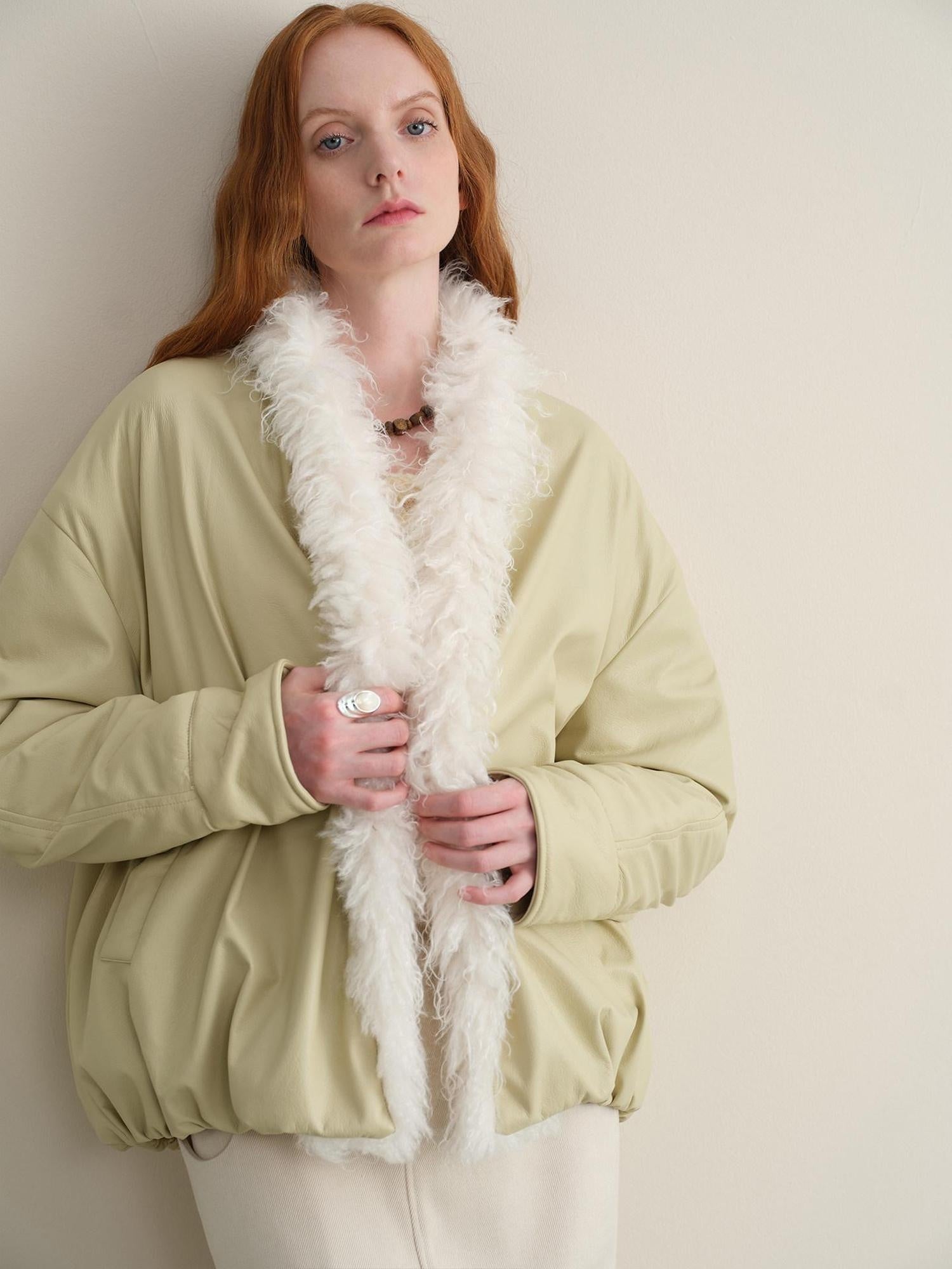 someone sometimes Vintage Oversized Patchwork Pu Lapel Women Reed Yellow Leather Jackets