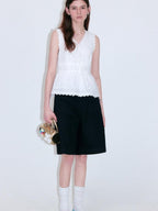 fano Cotton Linen Korean Ruffle Slim Fit Women White Off Shoulder Crop Tops