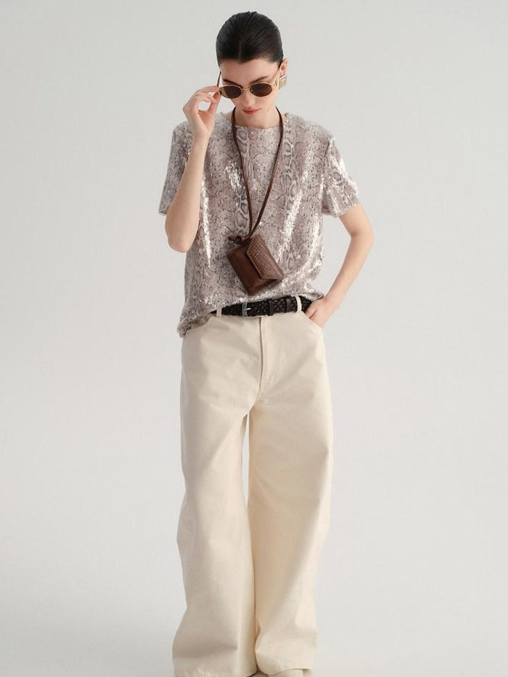 audreyyang High Waist Pure Cotton Pockets Relaxed Fit Women Solid Wide Leg Pants