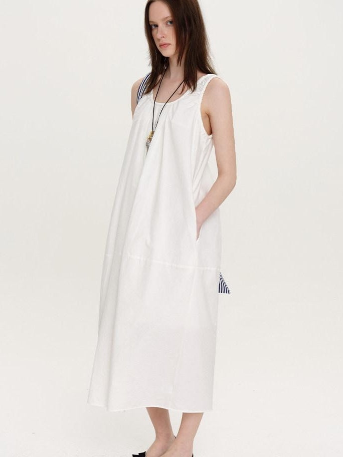 fano Soft Cotton Tencel Aline Sleeveless Crew Natural Travel Girls White Maxi Dresses
