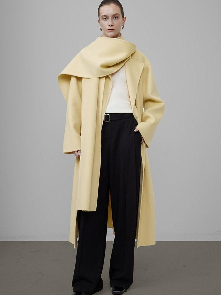 unspoken 100 Percent Wool Bright Yellow Long Straight Minimalist Office Wool Coats