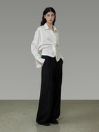 unspoken Shape Retaining Relaxed Slim V-neck Button Long Sleeve Women Polyester Blouses