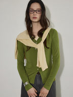 Lofi choose Cotton Stretch V-neck Slim Fit Office Women Yellow Green Long Sleeve T-Shirts