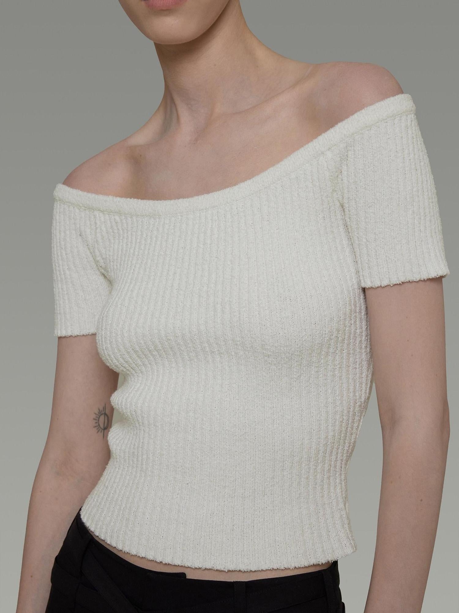 unspoken Minimalist Slim Fit Cotton Short Sleeve Women Off Shoulder Crop Tops