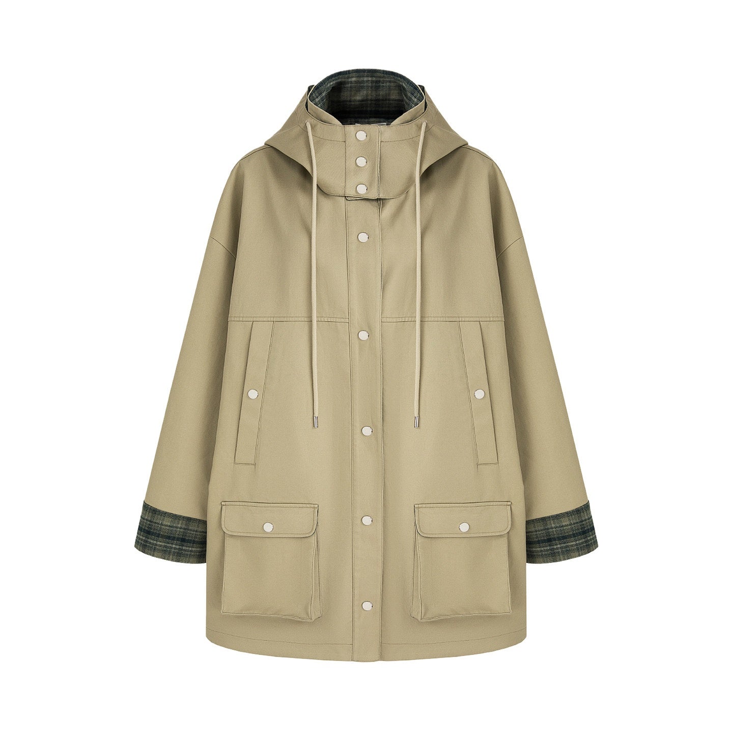 unspoken_Breathable_Pure_Cotton_Minimalist_Loose_Midlength_Women_Plaid_Khaki_Trench_Coats_MISSTT
