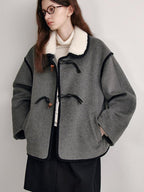 fano Wool Blend Toggle Pocket Straight Minimal Workwear Women Heather Gray Short Coat