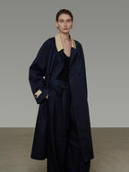 unspoken Minimal Commuter Cotton Loose Fit Single Breasted Long Navy Trench Coats