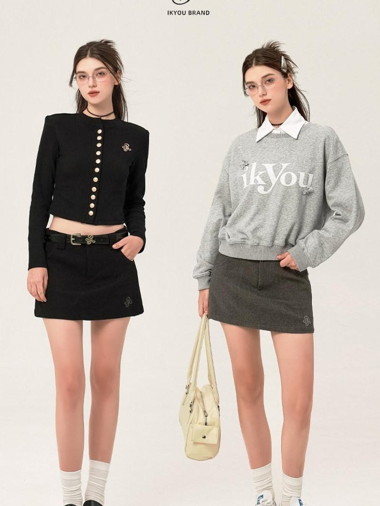 ikyou Lined Embroidered A Line Mid Waist Slim Casual Women Brushed Mini Skirts