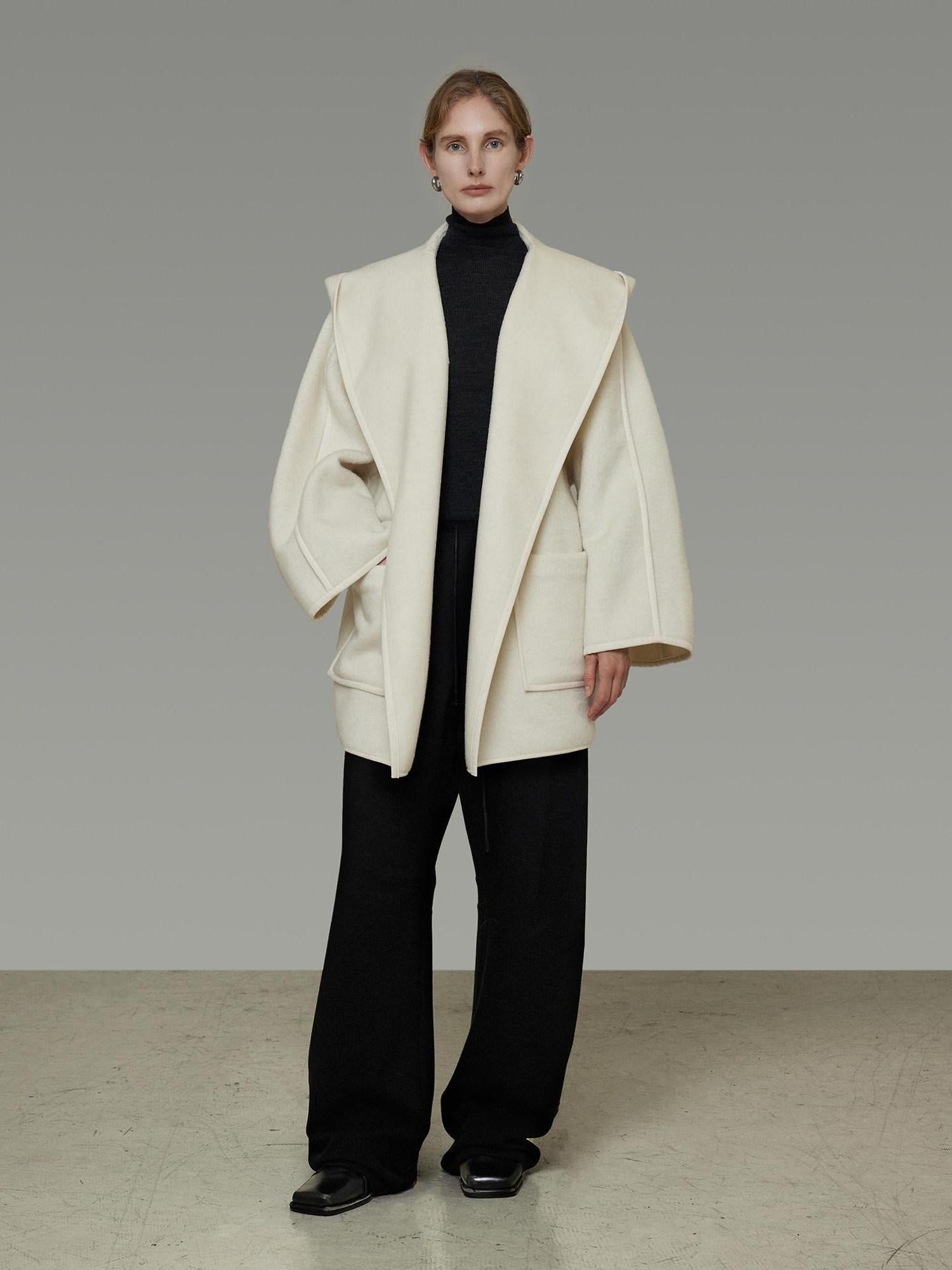 unspoken 100 Percent Sheep Wool Commuter Relaxed Notched Lapel White Wool Coats