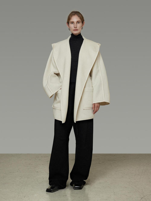 unspoken 100 Percent Sheep Wool Commuter Relaxed Notched Lapel White Wool Coats