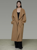 unspoken Thick 100 Percent Sheep Wool Long Loose Lapel Minimalist Sand Brown Wool Coats