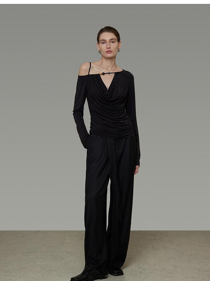 unspoken Breathable Viscose Blend Minimal Commuter Loose Asymmetric Shoulder Knit Sweaters