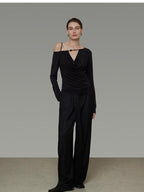 unspoken Breathable Viscose Blend Minimal Commuter Loose Asymmetric Shoulder Knit Sweaters