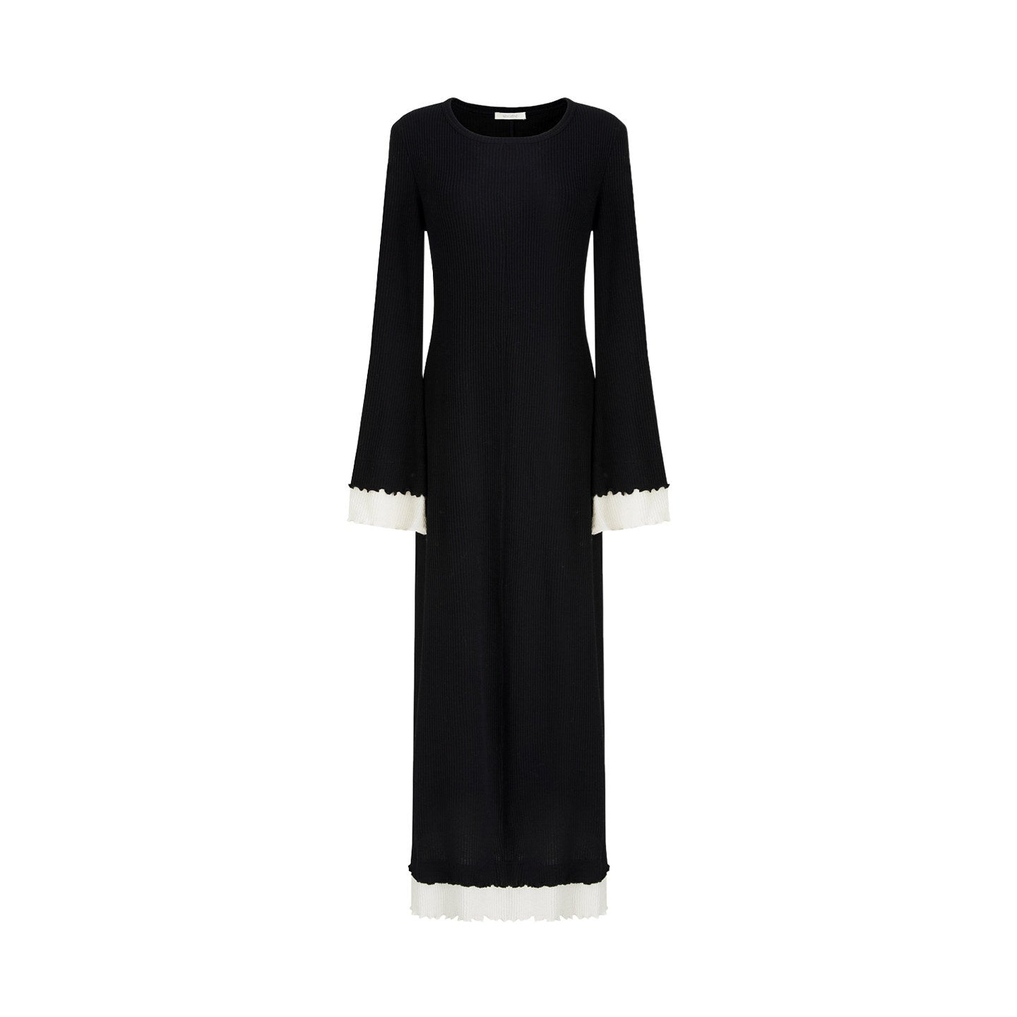 unspoken_Slim_Waist_Colorblock_Aline_Knit_Bell_Sleeve_Office_Women_Breathable_Maxi_Dresses_MISSTT