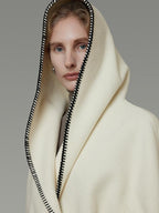 unspoken Thick Hooded Oversized Mid Length Tie Belt Minimalist Commuter White Wool Coats