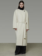 unspoken Lambswool Blend Tie Waist Oversized Commuter Longline White Wool Coats