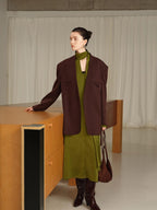 audreyyang Original Loose Fit Herringbone Wool Collarless Open Front Casual Women Blazers