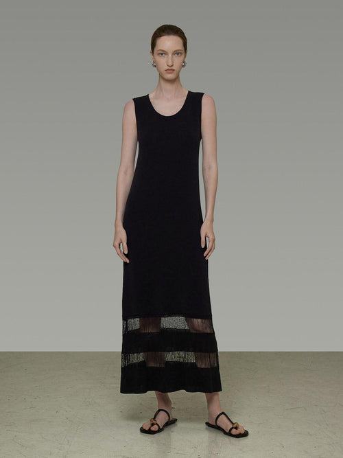 unspoken Elegant Sleeveless Cutout H Line Tank Dress City Commute Black Maxi Dresses