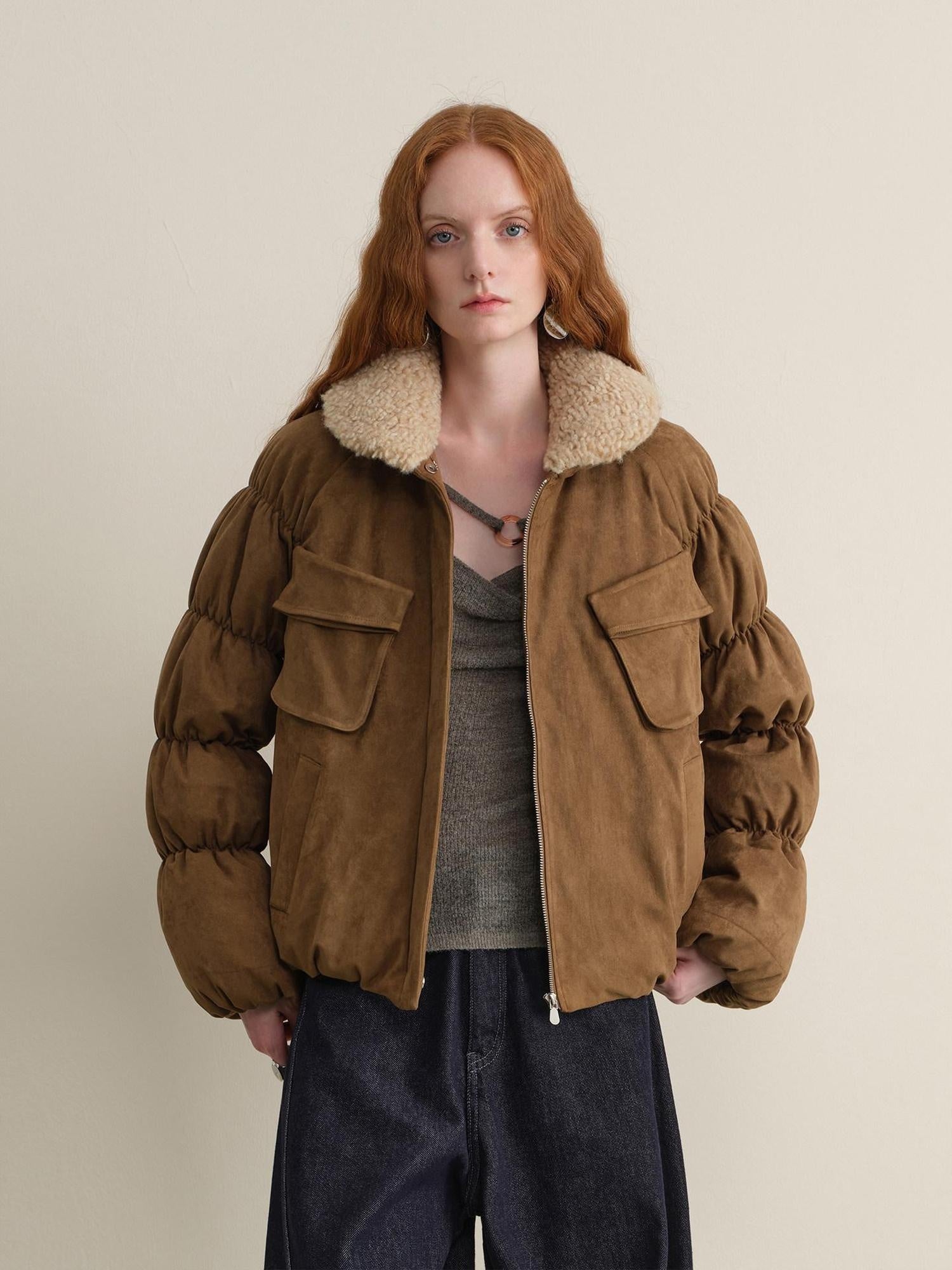 someonesometimes Thick Insulated Casual Loose Lantern Sleeves Women Zip Front Puffer Jackets