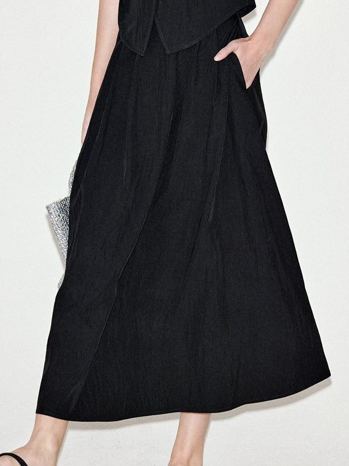 fano Sleek Black V-neck Button Short Sleeve Two Piece Chic Women Top & Skirt Sets