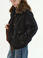 fano Warm 90% White Duck Down Fur Collar Loose High Waist Minimal Black Down Jackets