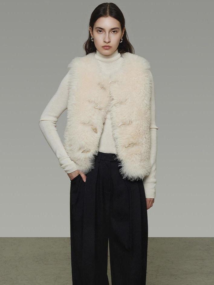 unspoken Wool Fleece Lined Single Button V-neck Tailored Workwear Beige Cropped Jackets