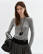 fano Lyocell Blend Slim Fit Minimal Commuter Crew Neck Women Long Sleeve T-Shirts