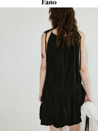 fano Black Sleeveless Aline Neck Natural Waist Cotton Blend Commuter Midi Dresses