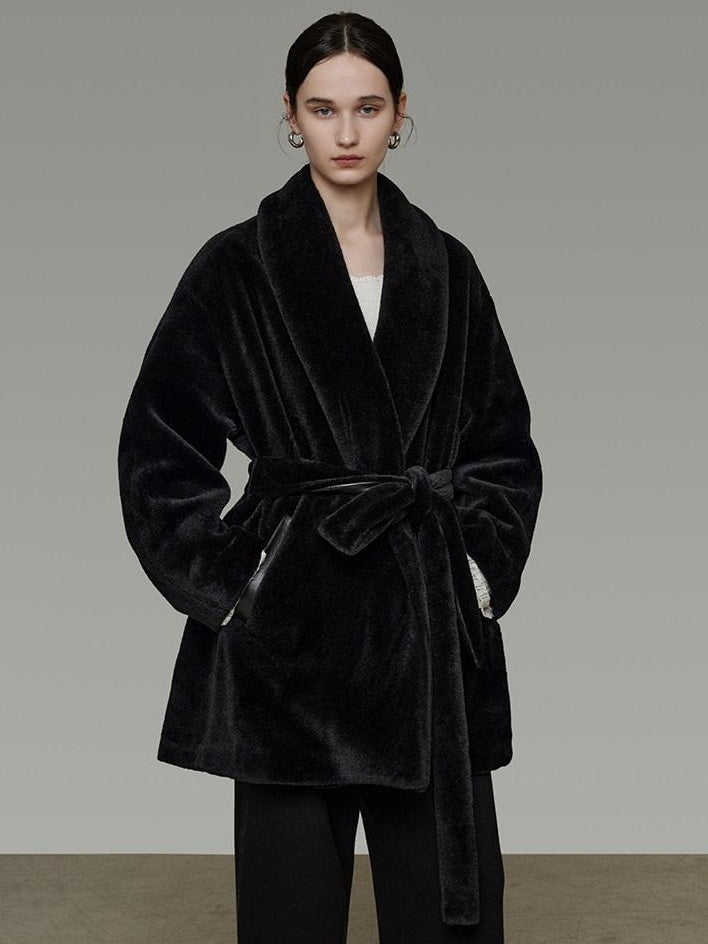 unspoken Warm V-neck Minimal Commuter Loose Midlength Women Everyday Black Long Coats