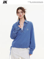 ikyou Slimming Stain Resistant Casual Loose V-neck Embroidered Plaid Commuter Blouses