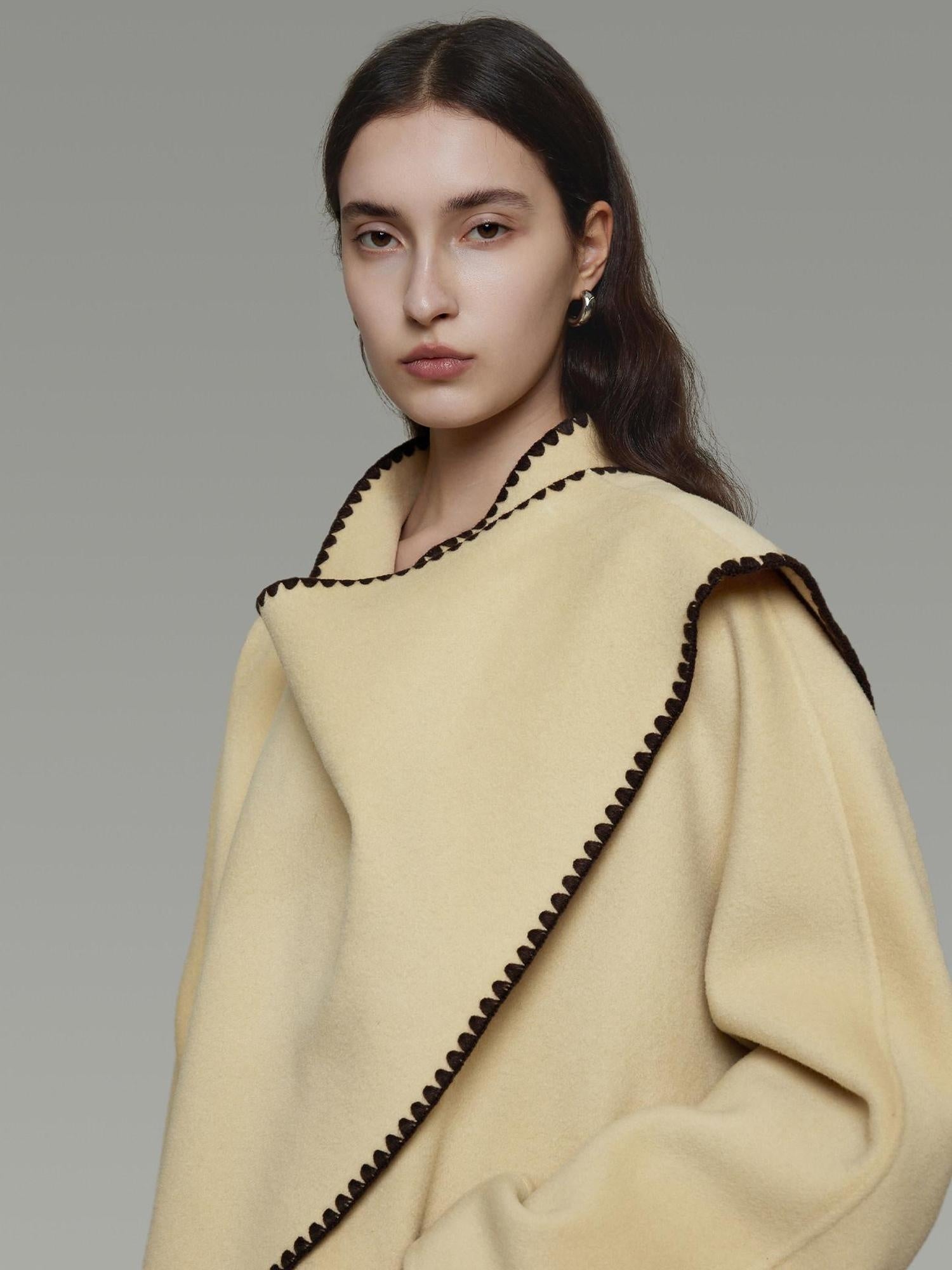 unspoken 100 Percent Wool Lightweight Minimal Commuter Loose Women Pale Yellow Wool Coats