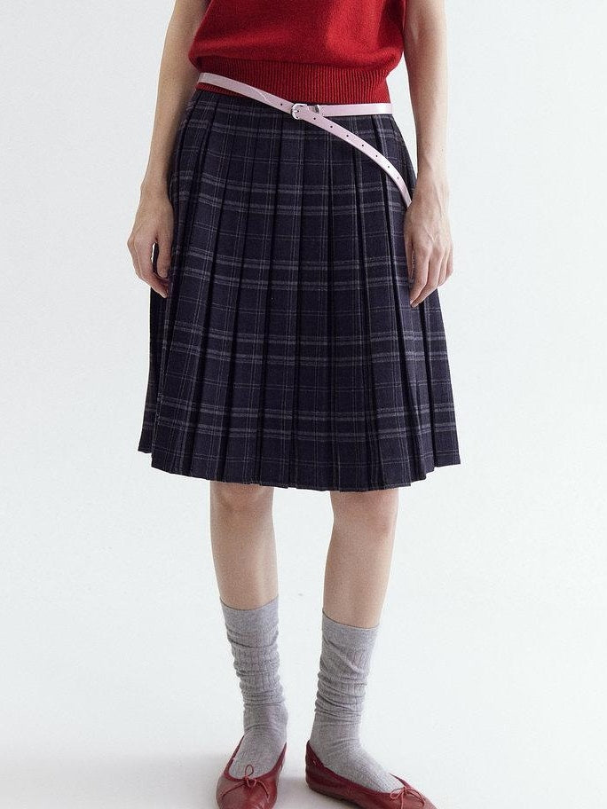 fano Pure Cotton Pleated A Line Mid Rise Classic Workwear Women Midi Skirts
