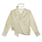 someonesometimes Breathable Casual Loose V-neck Tie Front Bell Sleeve Floral Cantaloupe Blouses