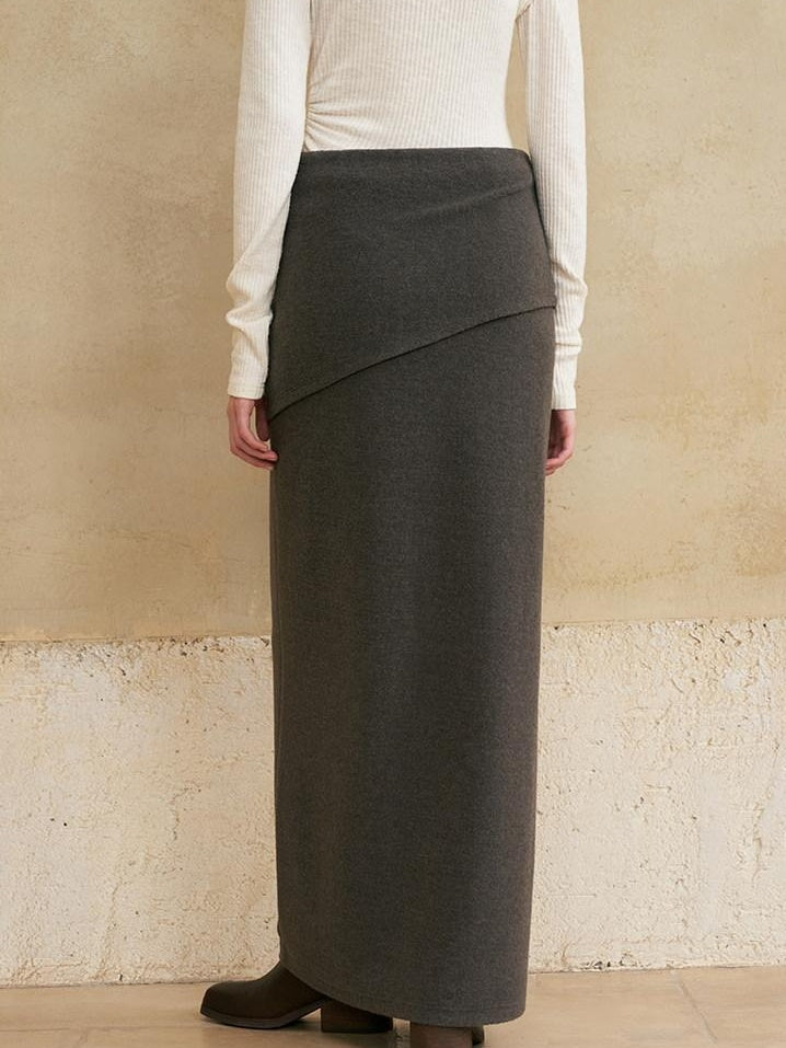 someone sometimes Versatile Lined Knit Slit Straight H Line Mid Waist Women Casual Maxi Skirts