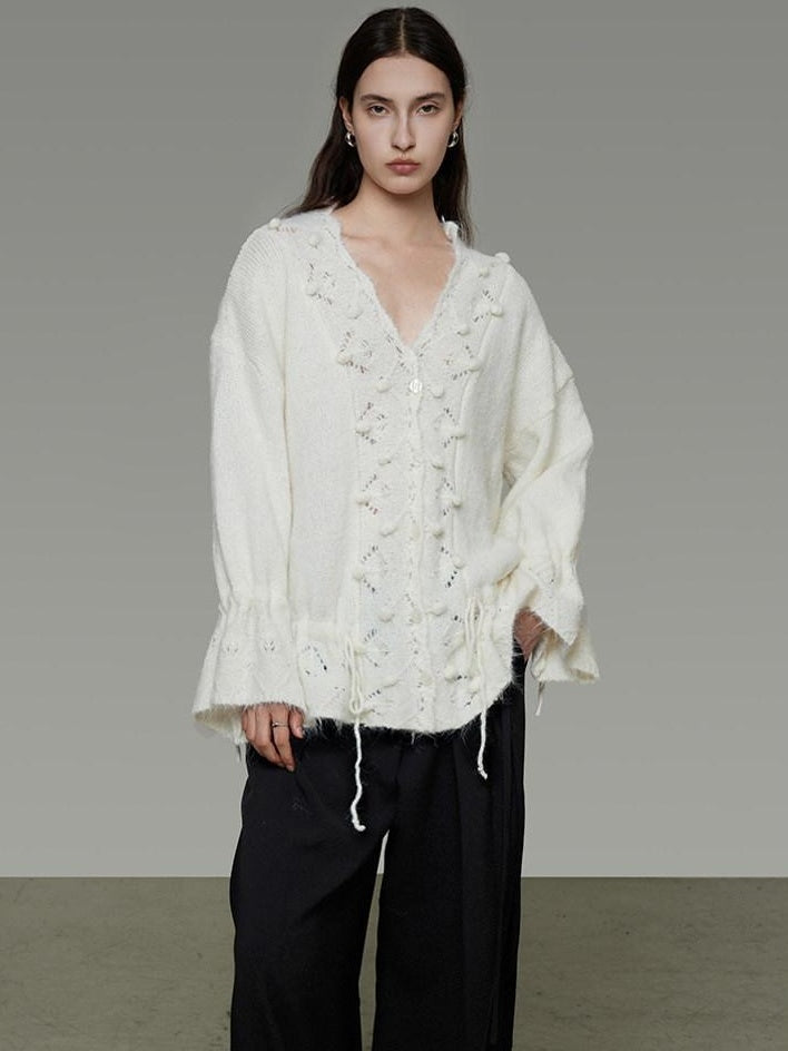 unspoken Breathable V-neck Drawstring Loose Casual Pullover Women Commuter Sweaters