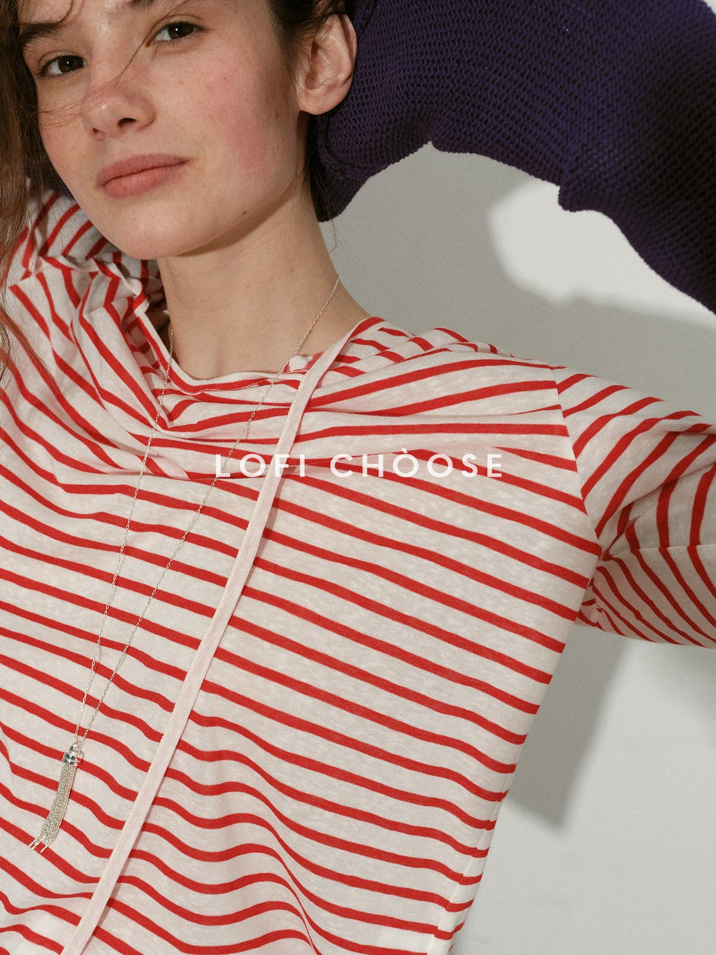 Lofi choose Soft Knit Loose Fit Commuter Women Red White Striped Long Sleeve T-Shirts