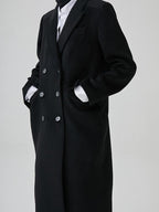 fano Thick Doublebreasted Blazer Collar Commuter Midlength Women Black Long Coats