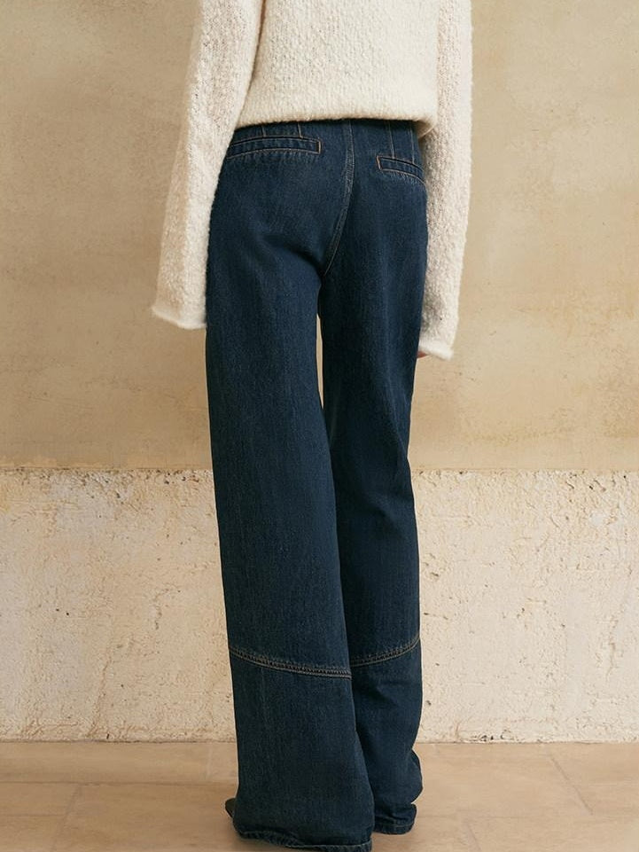 someone sometimes Washed Denim Relaxed Natural Waist Casual Zip Fly Blue Straight Leg Jeans