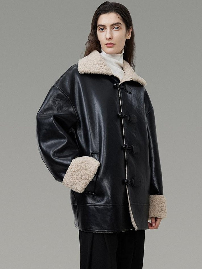 unspoken Minimalist Commuter Loose Fit Longsleeve Zip Women Black Leather Jackets