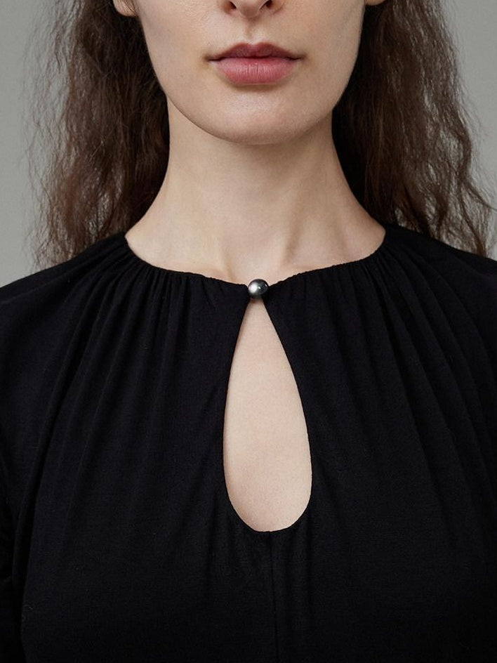 unspoken Waist Cinch Commuter Long Sleeve Drop Neck Black Womens Hline Maxi Dresses