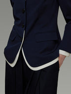 unspoken Durable Shape Loose Office Button Flap Pocket Women Navy Cropped Jackets