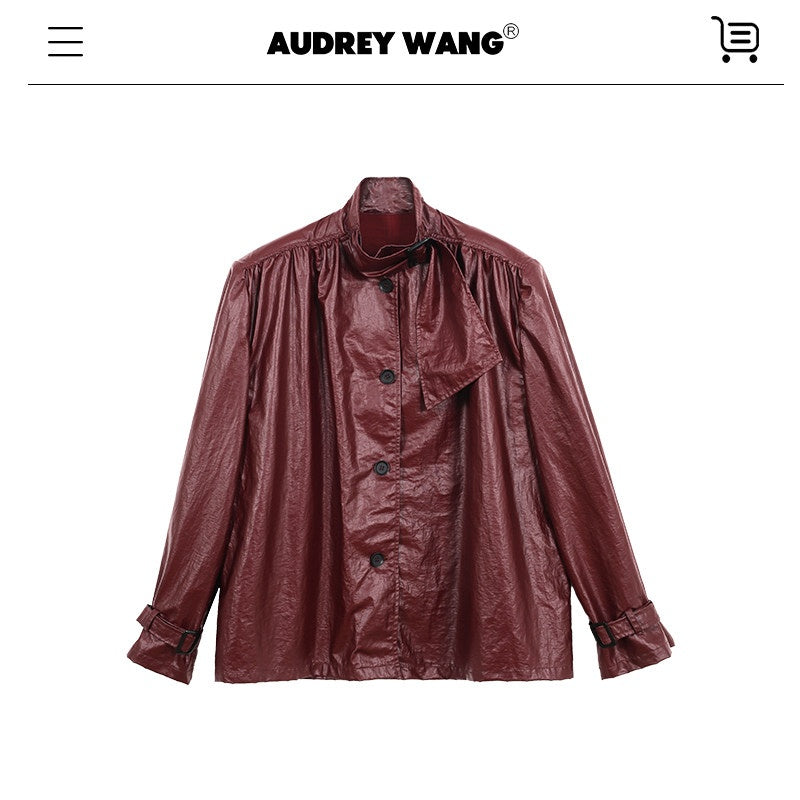 audreyyang_Slimming_Loose_Cuffed_Sleeves_Button_Women_Mustard_Green_Leather_Jackets_MISSTT