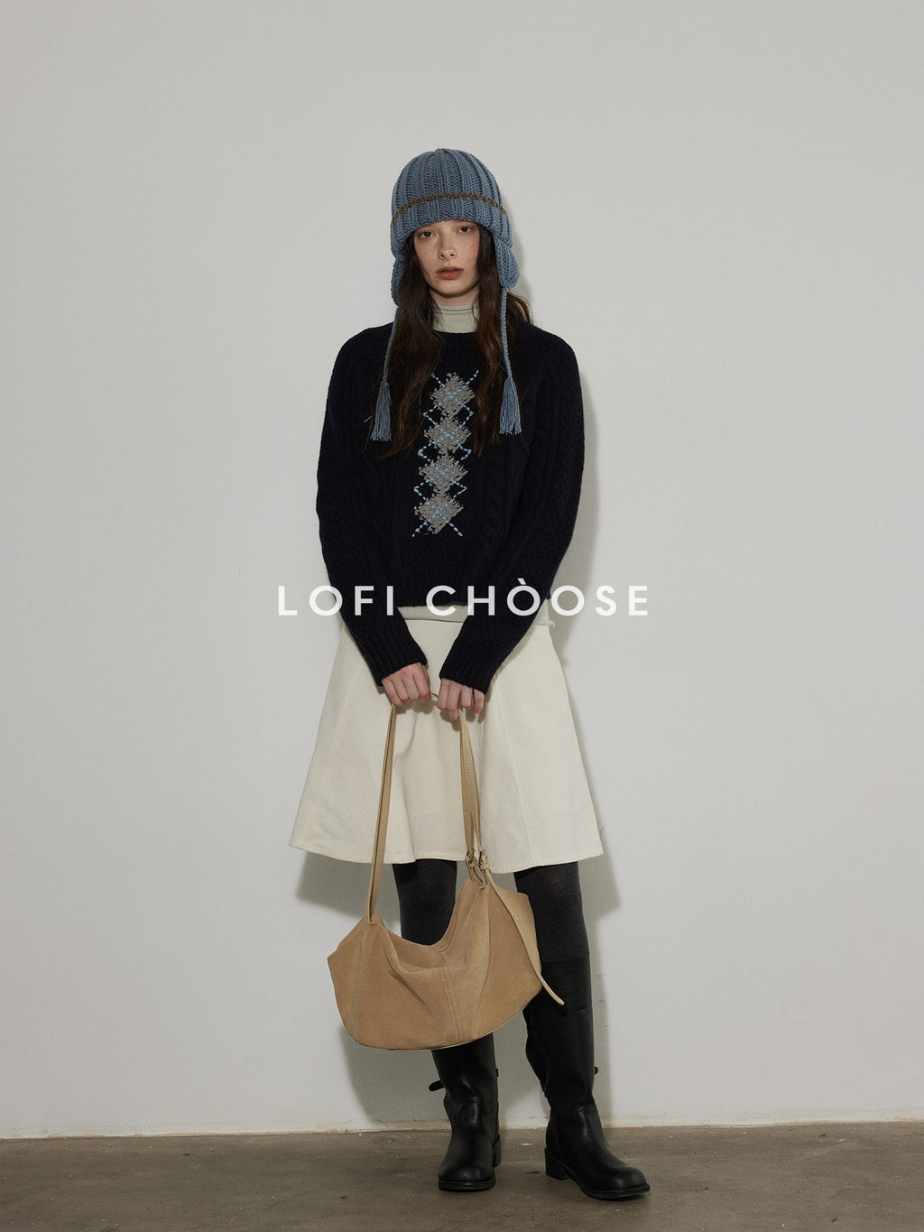 Lofi choose Soft Acrylic Crewneck Loose Fit Diamond Pattern Commuter Knitwear Sweaters