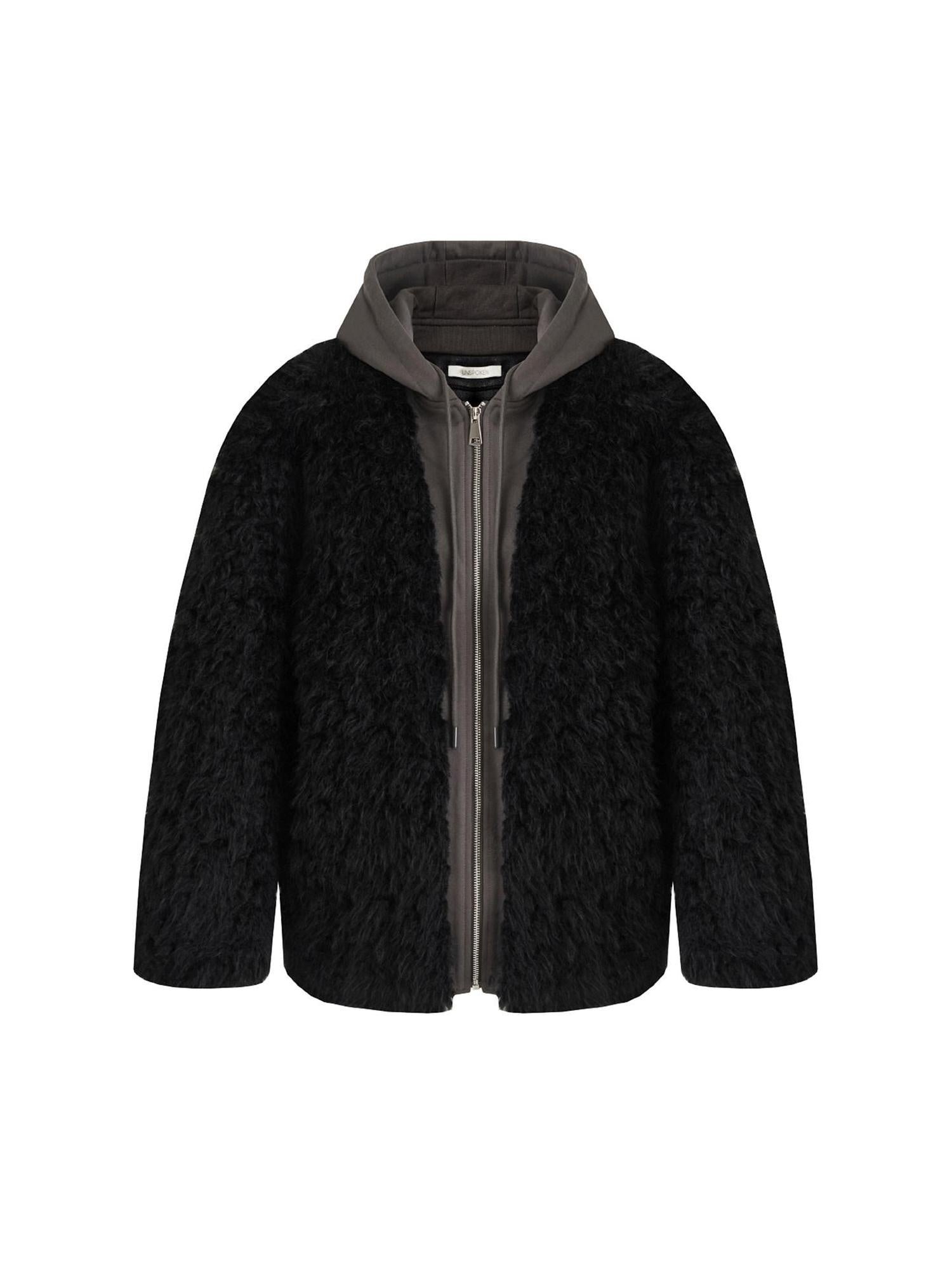 unspoken Warm Minimalist Commuter Loose Fit Zip Layered Women Black Polyester Short Coat